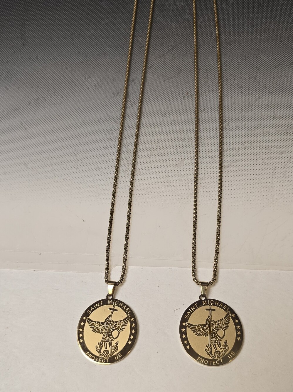 Gold Detailed Saint Michael Engraving Round Pendant Necklace - Protector To All
